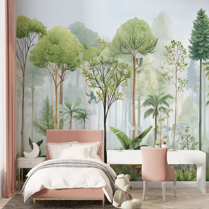 Removable forest wall mural peel and stick wallpaper