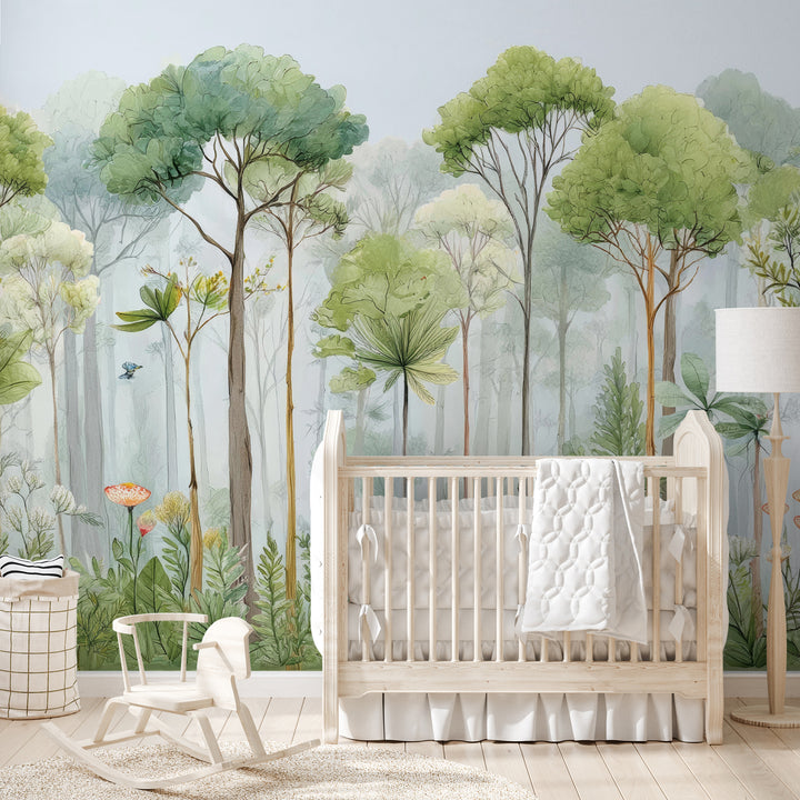 Woodland tree wall mural for nursery or kids room