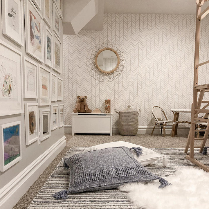 chevron wallpaper, Elegant minimalist wallpaper featuring classic vertical herringbone lines in a neutral monochrome color palette.