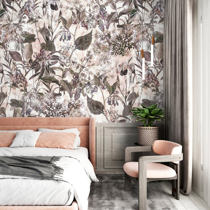 Meadow Flower Wallpaper, Boho Wildflower Wallpaper, Peel & Stick, Vintage Brown Wallpaper, Vintage Woodland Removable Wallpaper