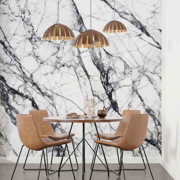 Black and white marble pattern wallpaper with bold, contrasting veins