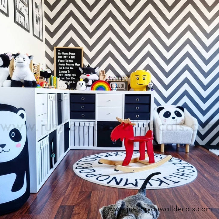 Bold black and white chevron patterned wallpaper for modern interiors, black and white wallpaper, chevron wallpaper, bold wallpaper, modern wallpaper, herringbone wallpaper, peel and stick, removable wallpaper, pre pasted wallpaper
