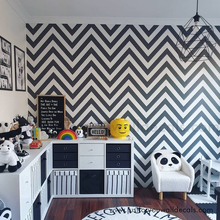 Bold black and white chevron patterned wallpaper for modern interiors, black and white wallpaper, chevron wallpaper, bold wallpaper, modern wallpaper, herringbone wallpaper, peel and stick, removable wallpaper, pre pasted wallpaper