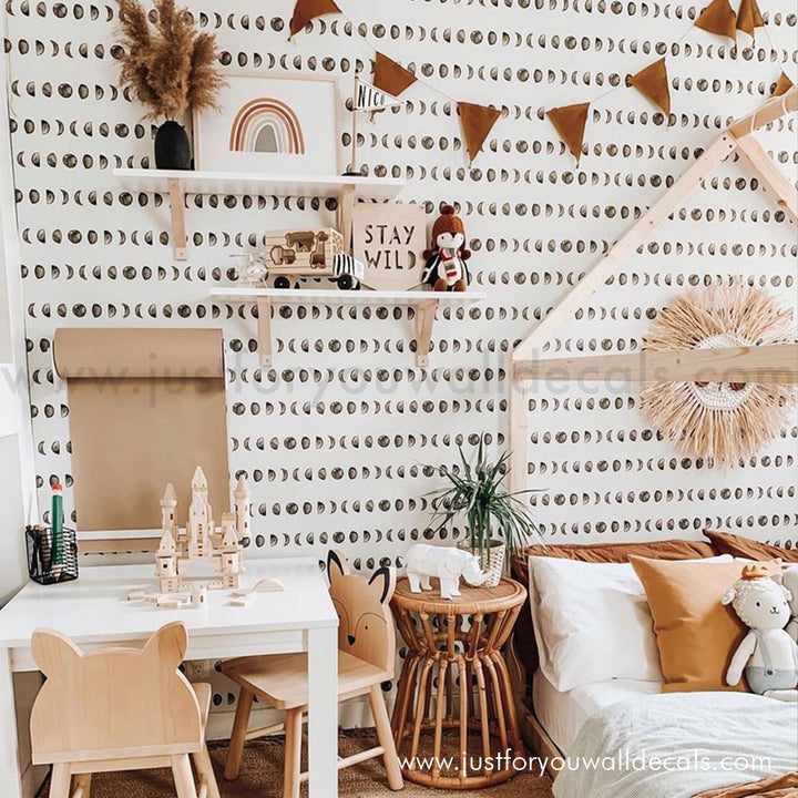 new moon wallpaper, Modern, minimalist wallpaper showcasing rows of lunar phases perfect for chic interiors.