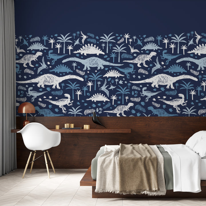 Dinosaur Wallpaper, Dinosaur Peel and Stick Removable Wallpaper, Blue Wallpaper, Boys Room Wallpaper, Baby Boy Wallpaper Mural 