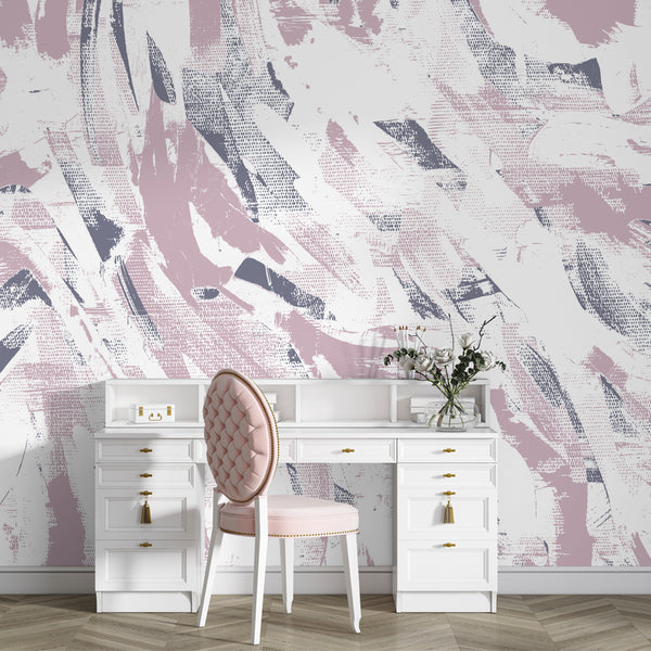 Modern abstract brushstroke wallpaper in soft blush and muted tones, perfect for stylish interiors. Abstract wallpaper featuring soft pastel pink and gray brush strokes. Contemporary artistic wallpaper featuring bold, painterly strokes in pink and gray hues. Modern wallpaper design with artistic blush pink and muted gray paint patterns.