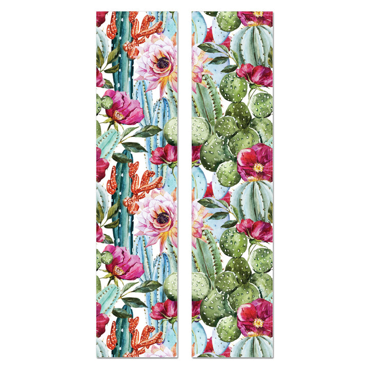 Colorful watercolor cactus wallpaper mural featuring blooming succulents, perfect for nurseries or desert-themed rooms, easy to apply and remove.