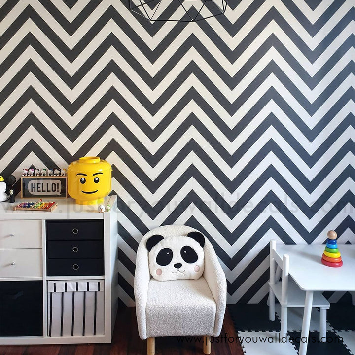 black and white wallpaper, chevron wallpaper, bold wallpaper, modern wallpaper, herringbone wallpaper, peel and stick, removable wallpaper, pre pasted wallpaper, Bold black and white chevron patterned wallpaper for modern interiors