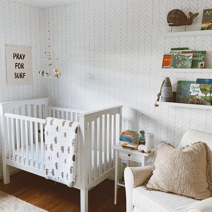 chevron wallpaper, Herringbone wallpaper, Minimalist wallpaper, Modern geometric wallpaper, Timeless wallpaper patterns, Neutral home décor, Vertical pattern wallpaper, Contemporary wallpaper ideas, Easy-to-apply wallpaper, Stylish interior decor, nursery wallpaper boy