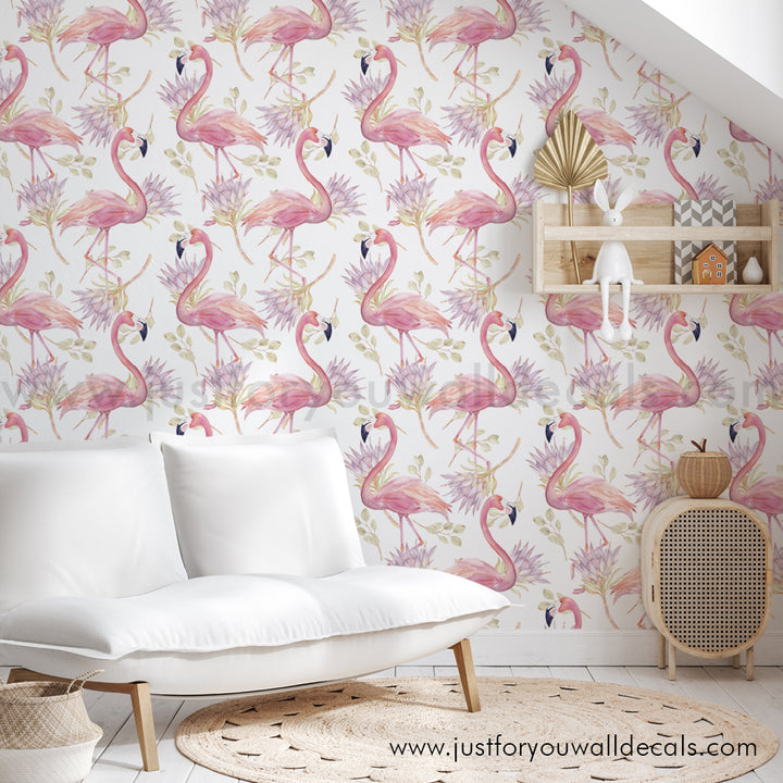 Flamingo wallpaper peel and stick removable, kids wallpaper