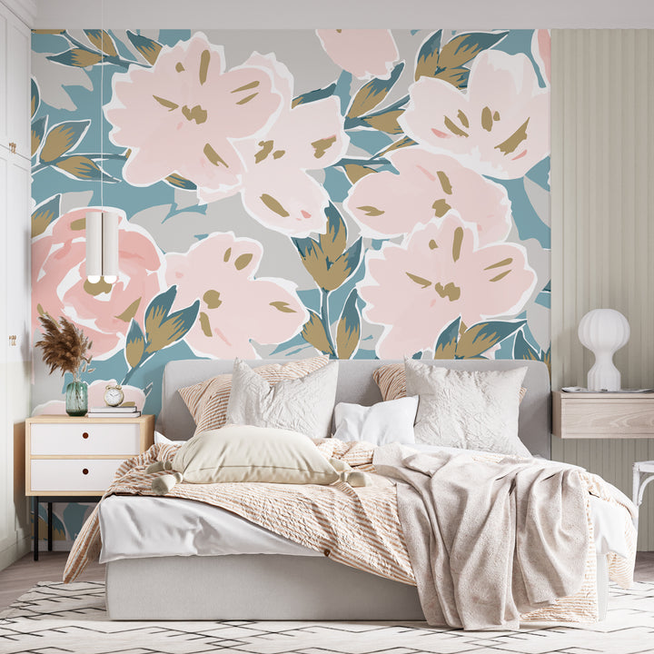 blush floral wallpaper, pink flower peel and stick wallpaper, girls room floral wallpaper, modern nursery wallpaper, oversized floral wall mural, botanical baby girl wallpaper, pastel pink wall décor, watercolor floral wallpaper, floral wallpaper for bedroom, removable flower wallpaper