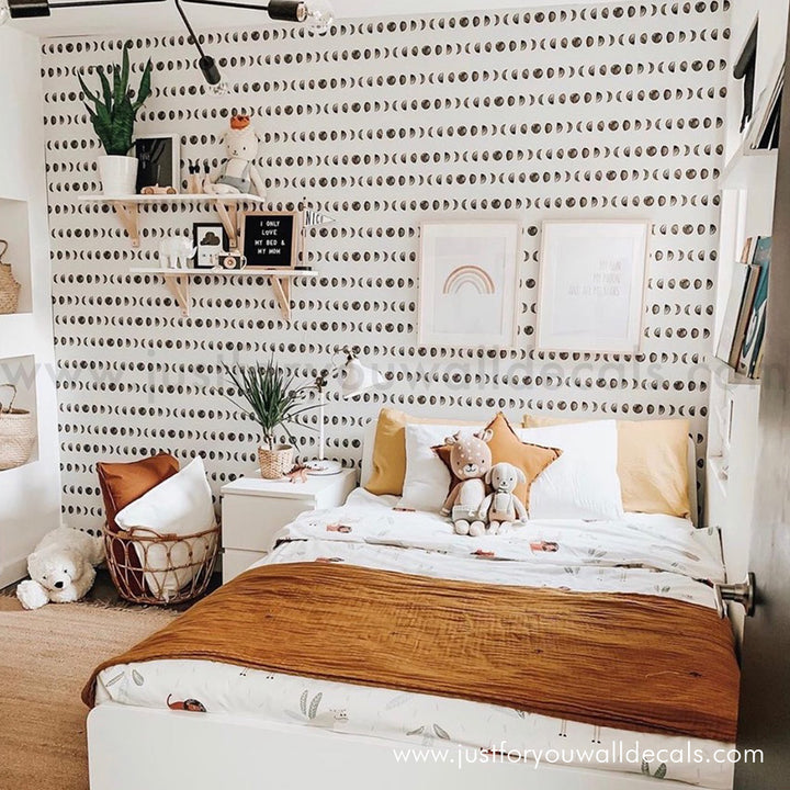 boy nursery wallpaper, New moon wallpaper, Black and white wallpaper, Moon wallpaper, Lunar phases wallpaper, Neutral moon pattern wallpaper, Modern celestial wallpaper, Minimalist wallpaper, Moon cycle wallpaper, Trendy wallpaper, Calming wallpaper