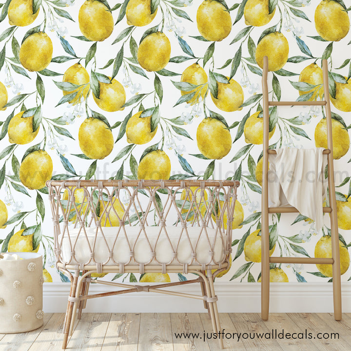 citrus wallpaperLemon wallpaper, Citrus print décor, Kitchen wallpaper ideas, Watercolor lemons wallcovering, Fruit pattern wallpaper, Fresh lemon décor, Botanical wallpaper, Lemon grove pattern, Bright kitchen design, Yellow green wallpaper