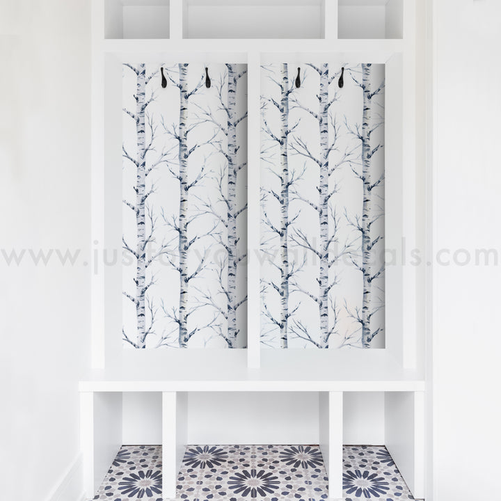 Birch tree wallpaper, Laundry room décor, Nature-inspired wallpaper, Tree pattern wallpaper, Removable wallpaper, Forest wallpaper, Neutral wallpaper designs, Minimalist wallpaper, Elegant home décor, Scandinavian style wallpaper, Woodland wallpaper, Nursery tree wallpaper, Forest nursery décor, Playroom wallpaper, Nature-inspired wallpaper