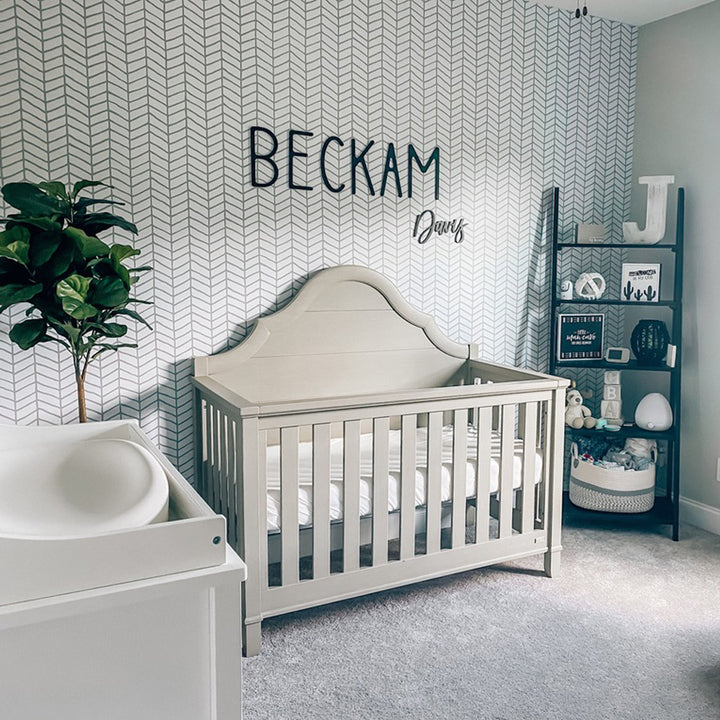 nursery wallpaper boy, Elegant minimalist wallpaper featuring classic vertical herringbone lines in a neutral monochrome color palette.