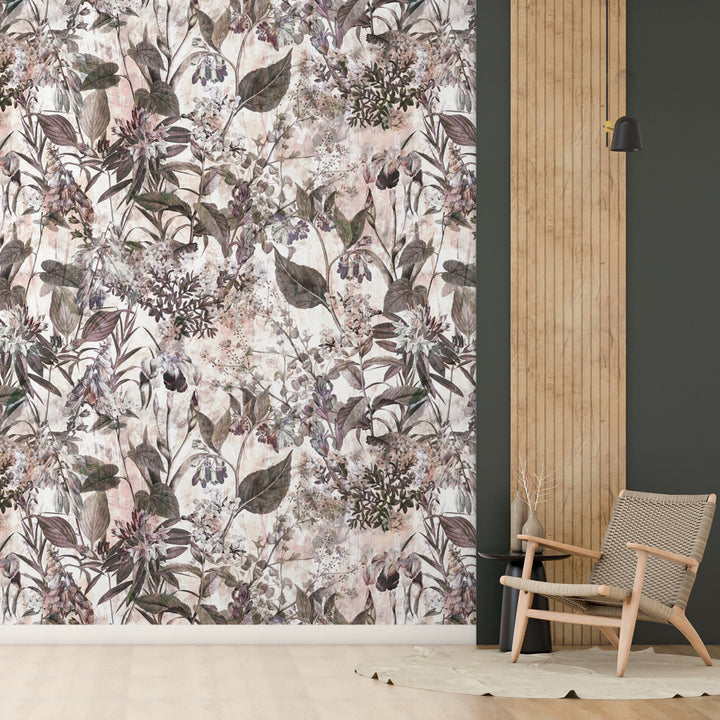 Boho Rustic Flower Wallpaper, Botanical Wildflower Wallpaper, Peel & Stick, Brown Wallpaper, Vintage Woodland Removable Wallpaper
