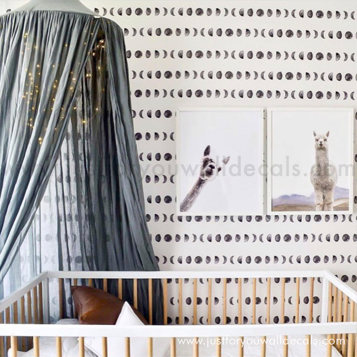 boy nursery wallpaper, New moon wallpaper, Black and white wallpaper, Moon wallpaper, Lunar phases wallpaper, Neutral moon pattern wallpaper, Modern celestial wallpaper, Minimalist wallpaper, Moon cycle wallpaper, Trendy wallpaper, Calming wallpaper