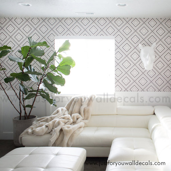 Modern wallpaper featuring a stylish diamond-shaped dotted pattern, Geometric Diamond Dot Wallpaper, peel and stick, removable wallpaper