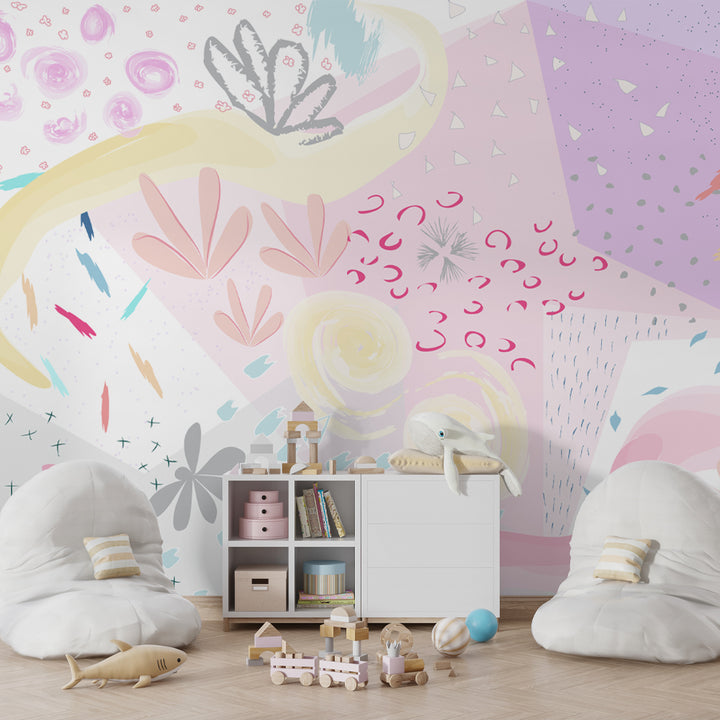 Pastel abstract wallpaper, Girls' room peel and stick wallpaper, Modern artistic mural wallpaper, Whimsical nursery wall décor, Soft pink and purple wallpaper, Hand-painted floral wallpaper, Playful abstract design wall mural, DIY removable wallpaper for kids, Cute boho chic bedroom wallpaper, Watercolor pastel wall mural