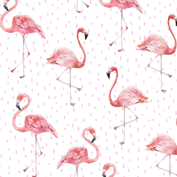 Flamingo-themed wallpaper featuring watercolor illustrations of standing pink flamingos, ideal for nurseries, kids’ rooms, or tropical home décor.