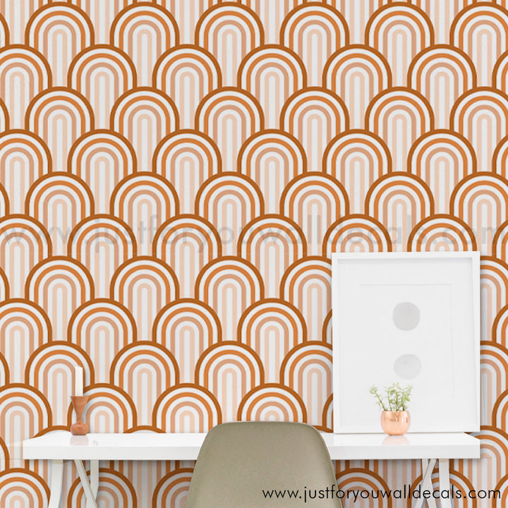 Boho arches wallpaper, Golden bohemian wallpaper, Neutral boho wallpaper, Arch pattern wallpaper, Earth tone décor, Boho chic interior, Geometric boho design, Cozy bohemian style, Modern boho décor, Removable boho wallpaper