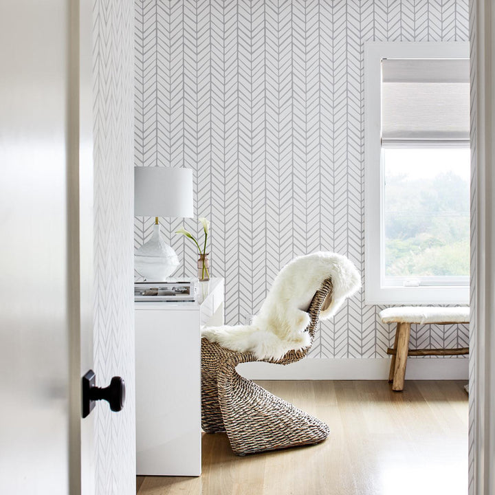 chevron wallpaper, Modern black-and-white herringbone wallpaper design, creating a chic and timeless look.