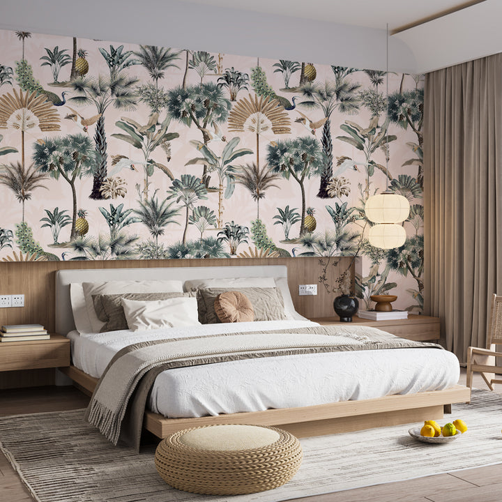 Girls Room Tropical Wallpaper, Kids Room Palm Tree Tropical Wallpaper, Gender Neutral Nursery Wallpaper, Boho Tropical Wallpaper, peel and stick wallpaper