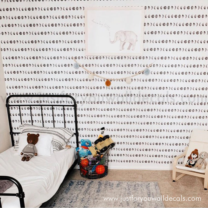 baby boy nursery wallpaper, New moon wallpaper, Black and white wallpaper, Moon wallpaper, Lunar phases wallpaper, Neutral moon pattern wallpaper, Modern celestial wallpaper, Minimalist wallpaper, Moon cycle wallpaper, Trendy wallpaper, Calming wallpaper