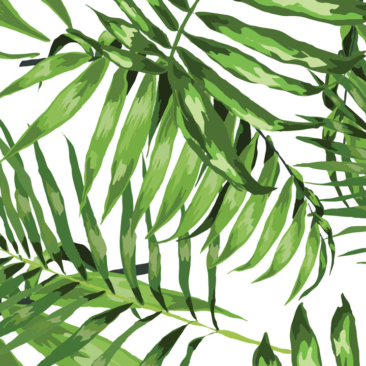 Safari-inspired palm leaf wallpaper for nurseries or kids’ rooms, creating a calming jungle feel with vibrant greenery, removable and DIY-friendly.
