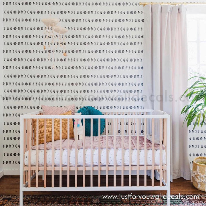 nursery wallpaper, New moon wallpaper, Black and white wallpaper, Moon wallpaper, Lunar phases wallpaper, Neutral moon pattern wallpaper, Modern celestial wallpaper, Minimalist wallpaper, Moon cycle wallpaper, Trendy wallpaper, Calming wallpaper