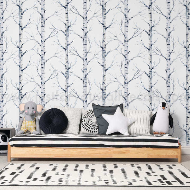 nursery wallpaper, Birch tree wallpaper, Laundry room décor, Nature-inspired wallpaper, Tree pattern wallpaper, Removable wallpaper, Forest wallpaper, Neutral wallpaper designs, Minimalist wallpaper, Elegant home décor, Scandinavian style wallpaper, Woodland wallpaper, Nursery tree wallpaper, Forest nursery décor, Playroom wallpaper, Nature-inspired wallpaper