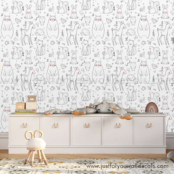 Baby nursery woodland animal wallpaper peel and stick removable, kids wallpaperBaby Boy nursery woodland animal wallpaper peel and stick removable, kids wallpaper