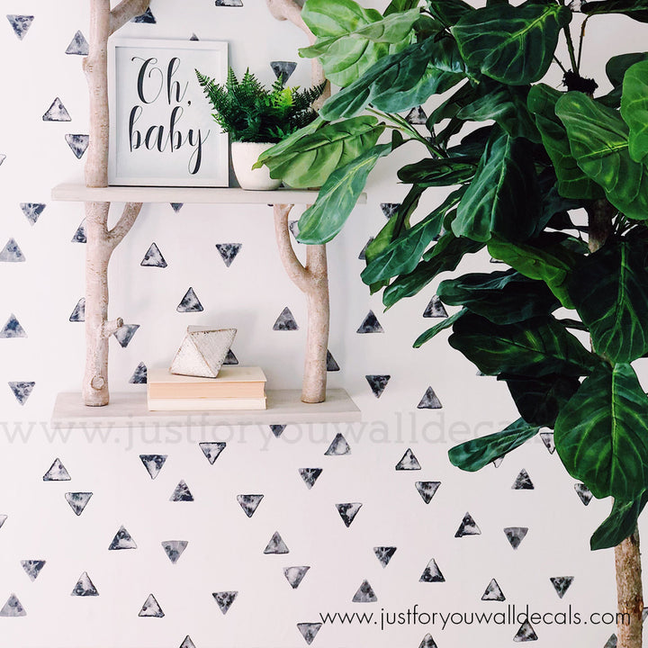 Triangle wallpaper, Black and white wallpaper, Modern geometric wallpaper, Minimalist wallpaper design, Contemporary home décor, Scattered triangle pattern, Neutral home wallpaper, Trendy wallpaper ideas, Versatile wallpaper, Easy-to-install wallpaper, black and white wallpaper
