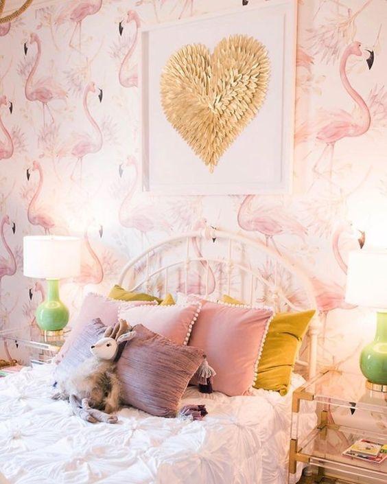 Flamingo wallpaper peel and stick removable, kids wallpaper