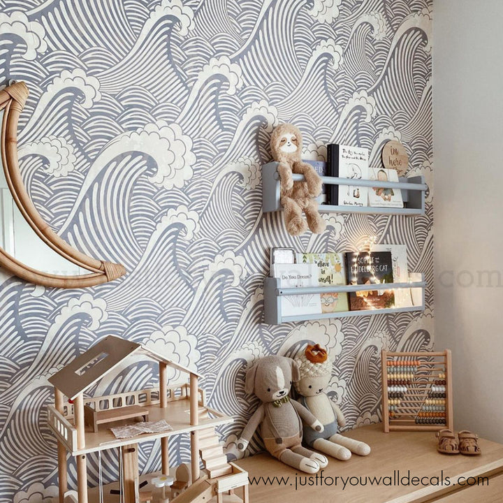 boys room wallpaper, Calm and playful wave-pattern wallpaper ideal for nursery and bedroom décor